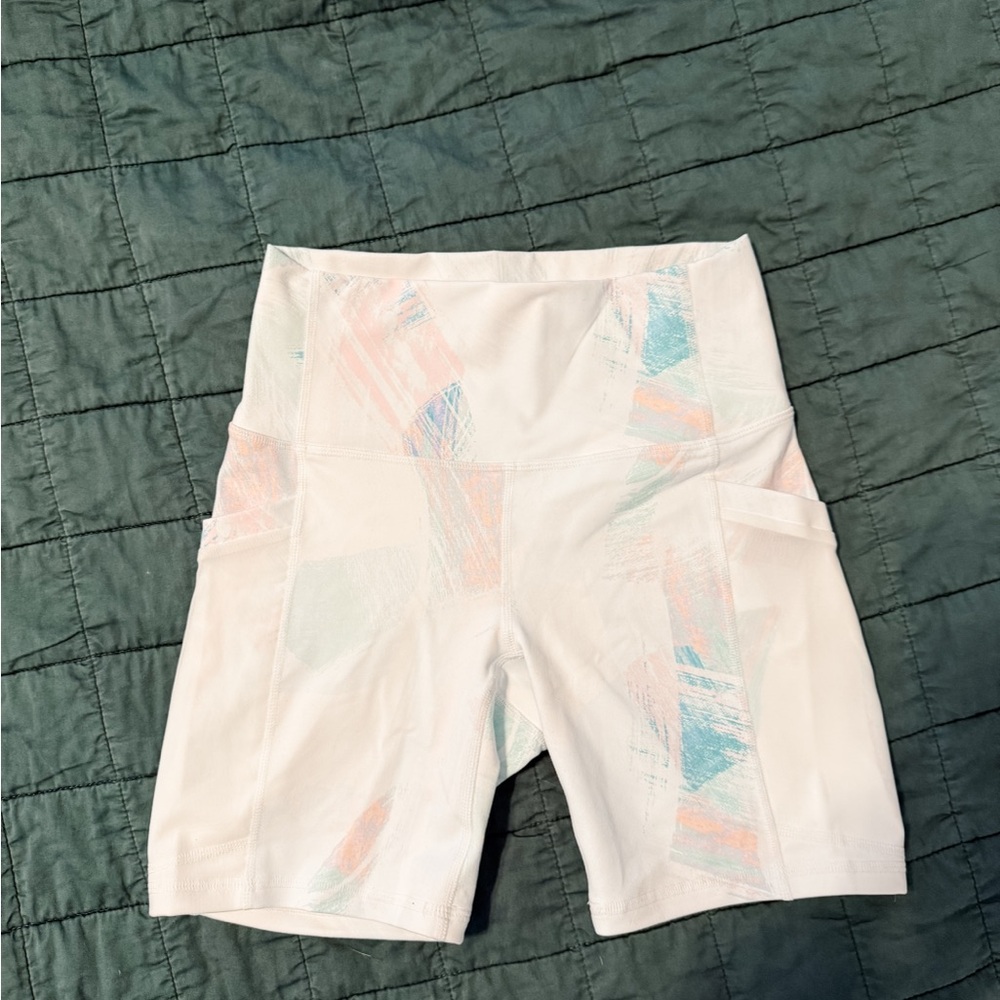 Fabletics White Pastel Patterned Bike Shorts